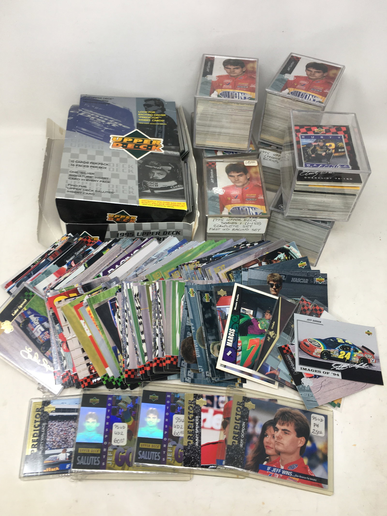 Group of 1995 Upper Deck Motorsports Trading Cards: Group of 1995 Upper Deck Motorsports Trading Cards, incl. (5) sets #1-150; Predictor cards; Jeff Gordon SP.