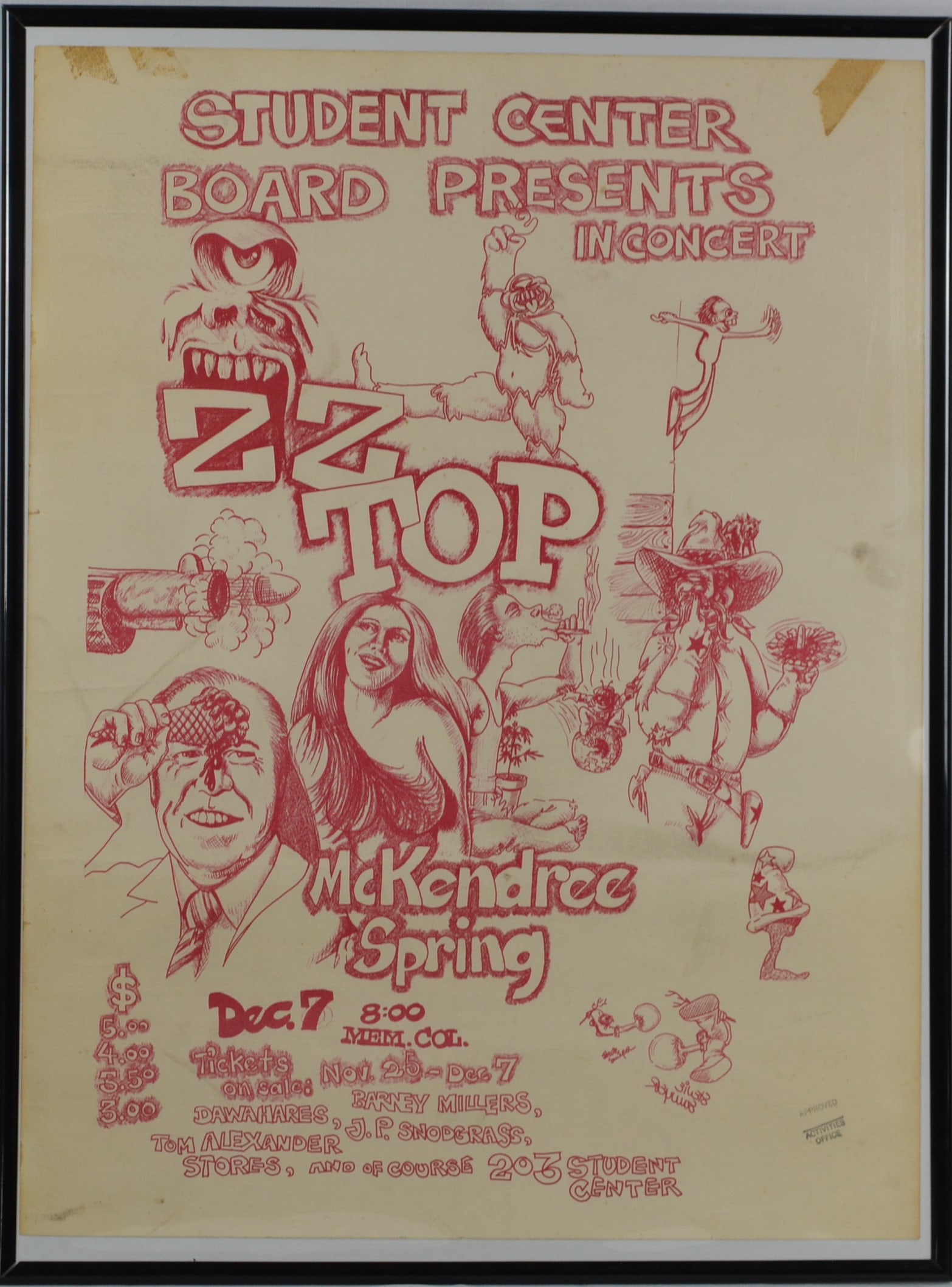ZZ Top & McKendree Spring Vintage Concert Poster - Student Center Board Presentation (1 of 9)