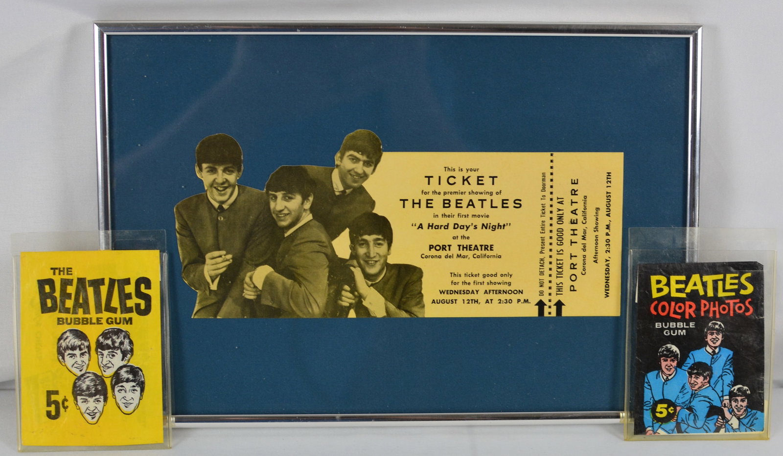 Beatles "A Hard Day's Night" Premiere Ticket Display with Bubble Gum Packs (1 of 6)