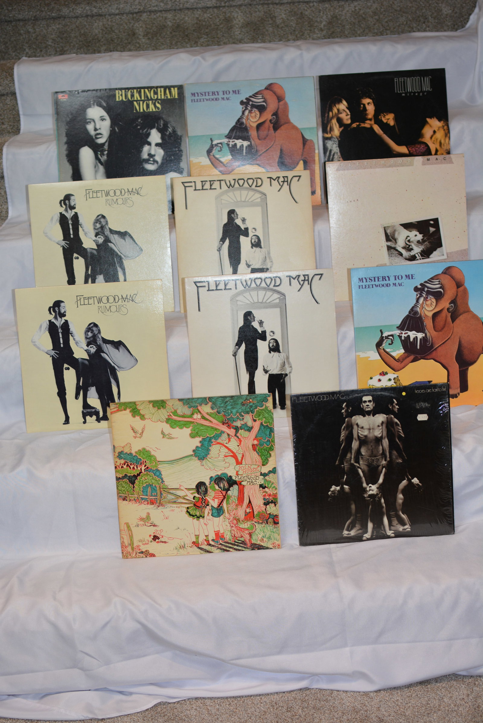 Fleetwood Mac & Buckingham Nicks Vinyl LP Collection (10 Records): Large vintage rock vinyl collection featuring multiple albums by Fleetwood Mac along with the sought-after Buckingham Nicks collaboration album by Stevie Nicks and Lindsey Buckingham.Titles included:B