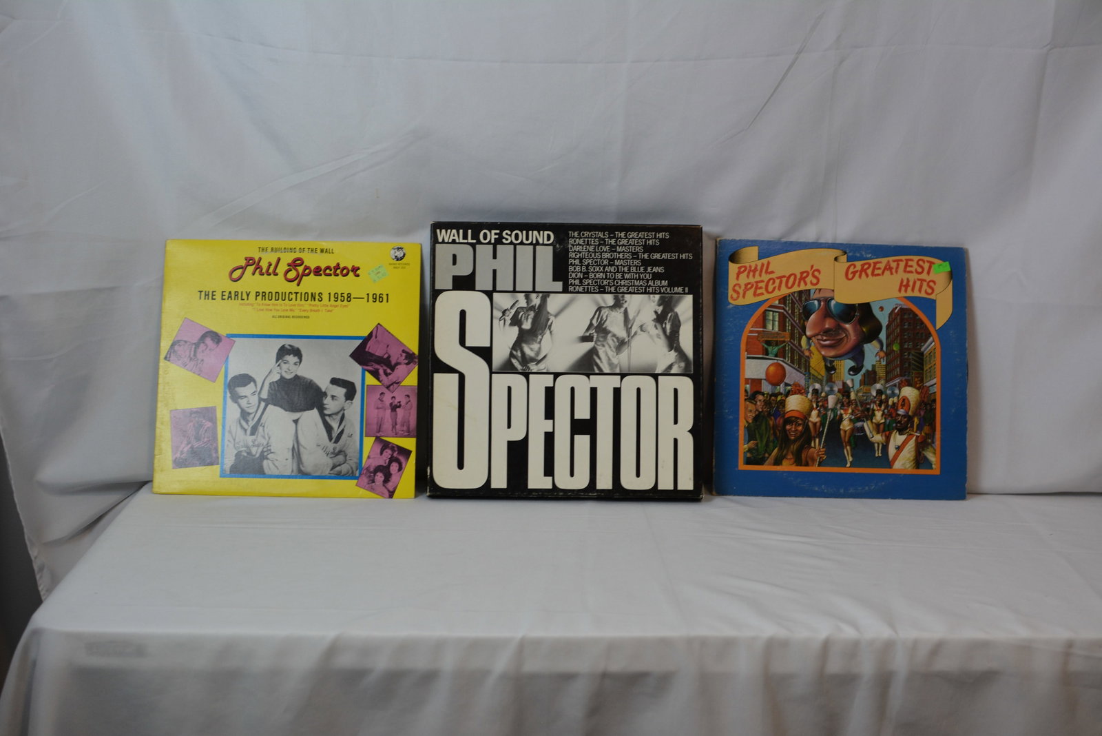 Phil Spector Vinyl LP Collection - Wall of Sound Box Set, Greatest Hits & Ronettes: Large vintage Phil Spector vinyl LP collection featuring Wall of Sound compilations, greatest hits albums, and classic artist releases produced by Phil Spector. Excellent collection for fans of early 