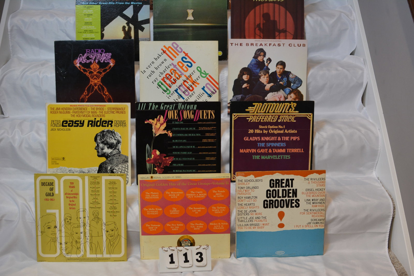 Vintage Soundtrack & Compilation Vinyl Collection - Classic Hits and Movie Themes: Vintage vinyl record collection featuring a diverse mix of classic soundtracks, soul compilations, oldies anthologies, and rock and roll collections. Strong multi album grouping with a wide range of g