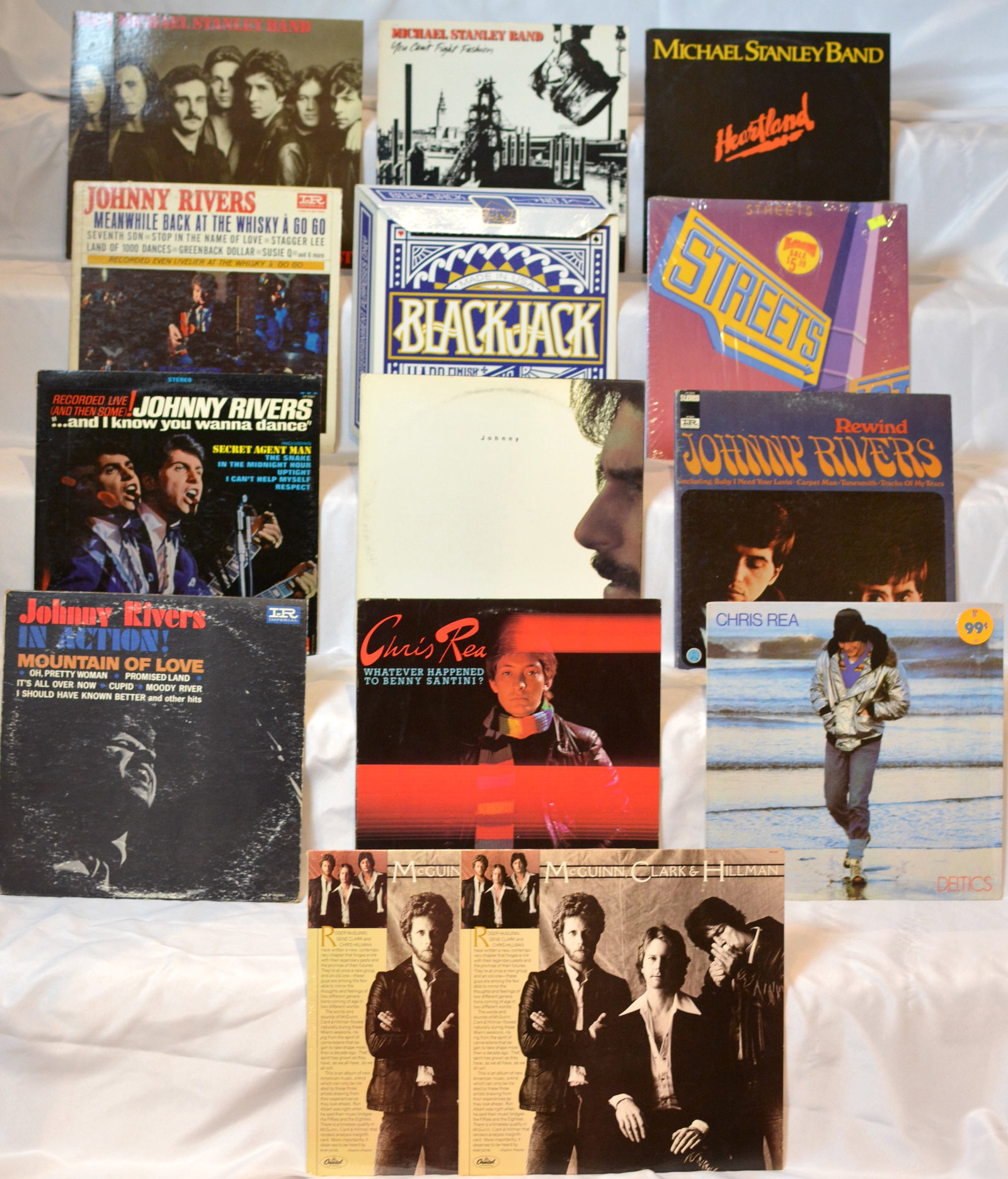 Classic Rock & Pop Vinyl LP Lot ? Johnny Rivers, Michael Stanley Band, Chris Rea & More: Vintage vinyl LP collection featuring classic rock, pop rock, soft rock, and singer-songwriter favorites from the 1960s through the 1980s.Artists/titles visible include:Johnny Rivers ? multiple albums
