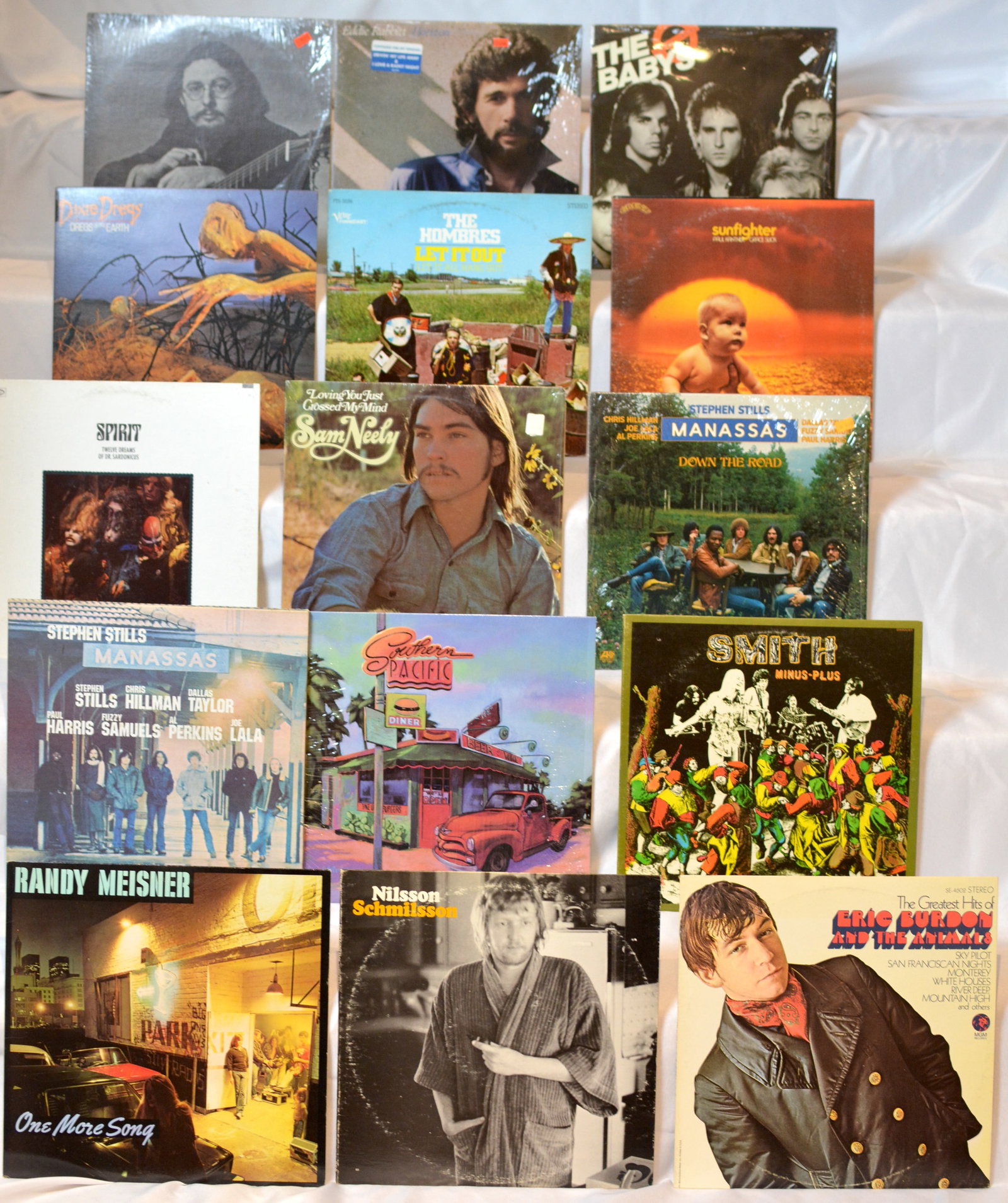 Vintage Classic Rock & Country Rock Vinyl LP Lot ? Stephen Stills, Spirit, Nilsson & More: Assorted vintage vinyl LP collection featuring classic rock, country rock, folk rock, and singer-songwriter favorites from the 1960s?1980s.Artists/titles visible include:Stephen Stills / Manassas ? mu