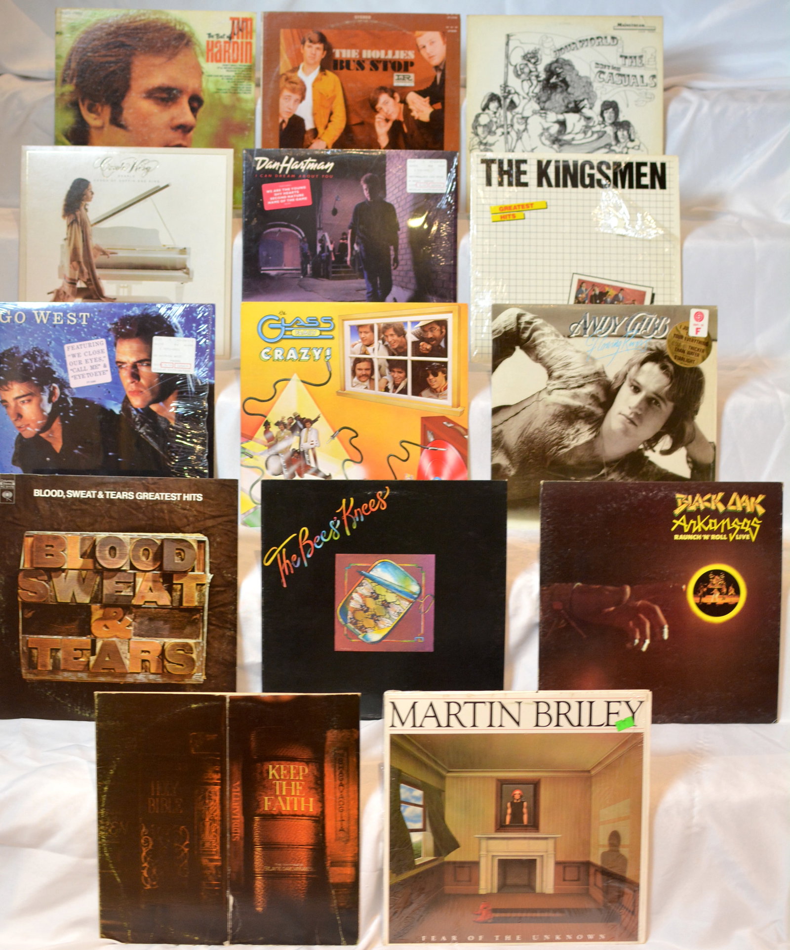 Vintage Rock & Pop Vinyl LP Lot ? Blood Sweat & Tears, The Hollies, Kingsmen, Go West & More: Assorted vintage vinyl LP collection featuring classic rock, pop, new wave, and soft rock albums from the 1960s?1980s.Artists/titles visible include:Blood, Sweat & Tears ? Greatest HitsThe Hollies ? B