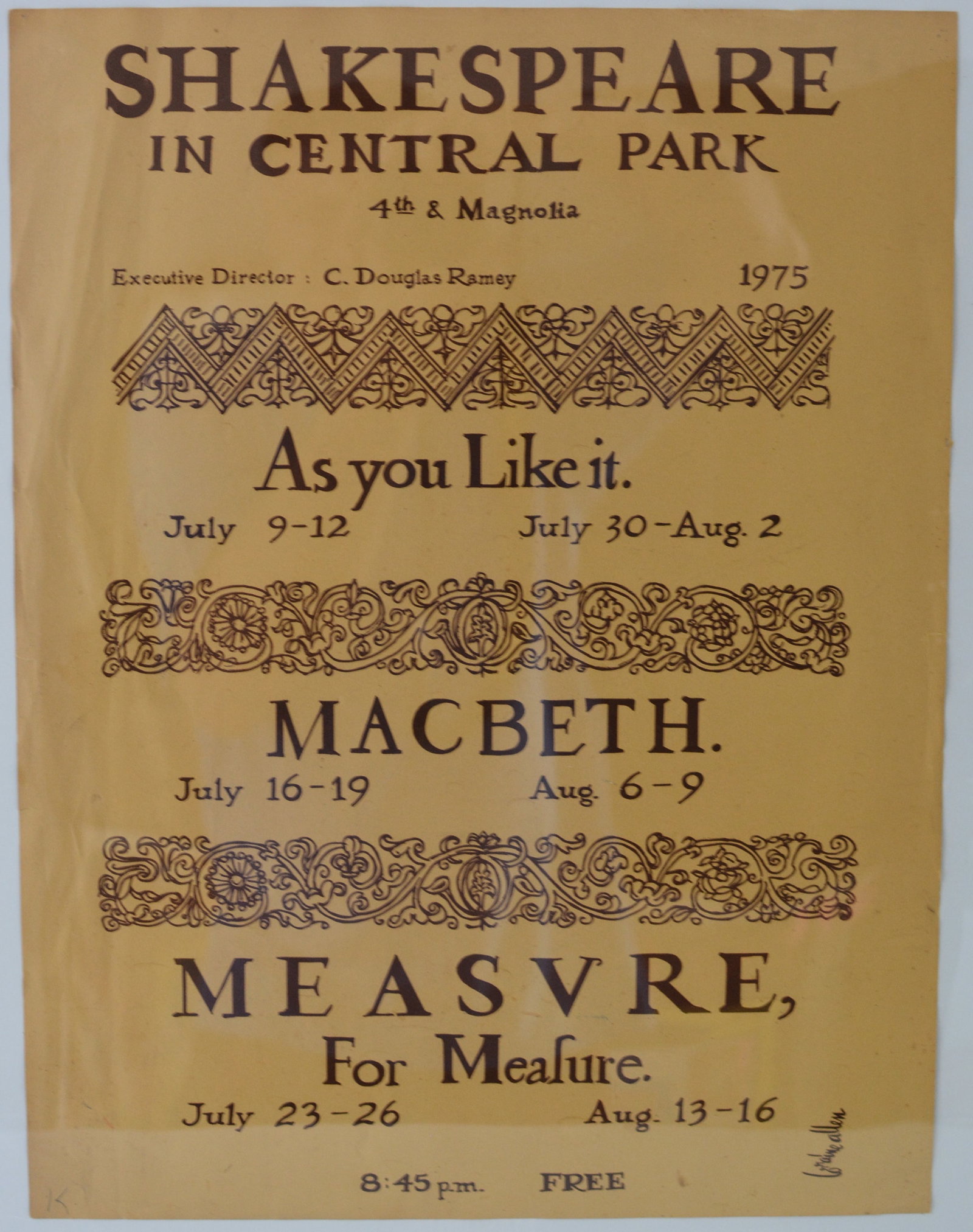1975 Shakespeare in Central Park Signed Theater Poster (1 of 2)