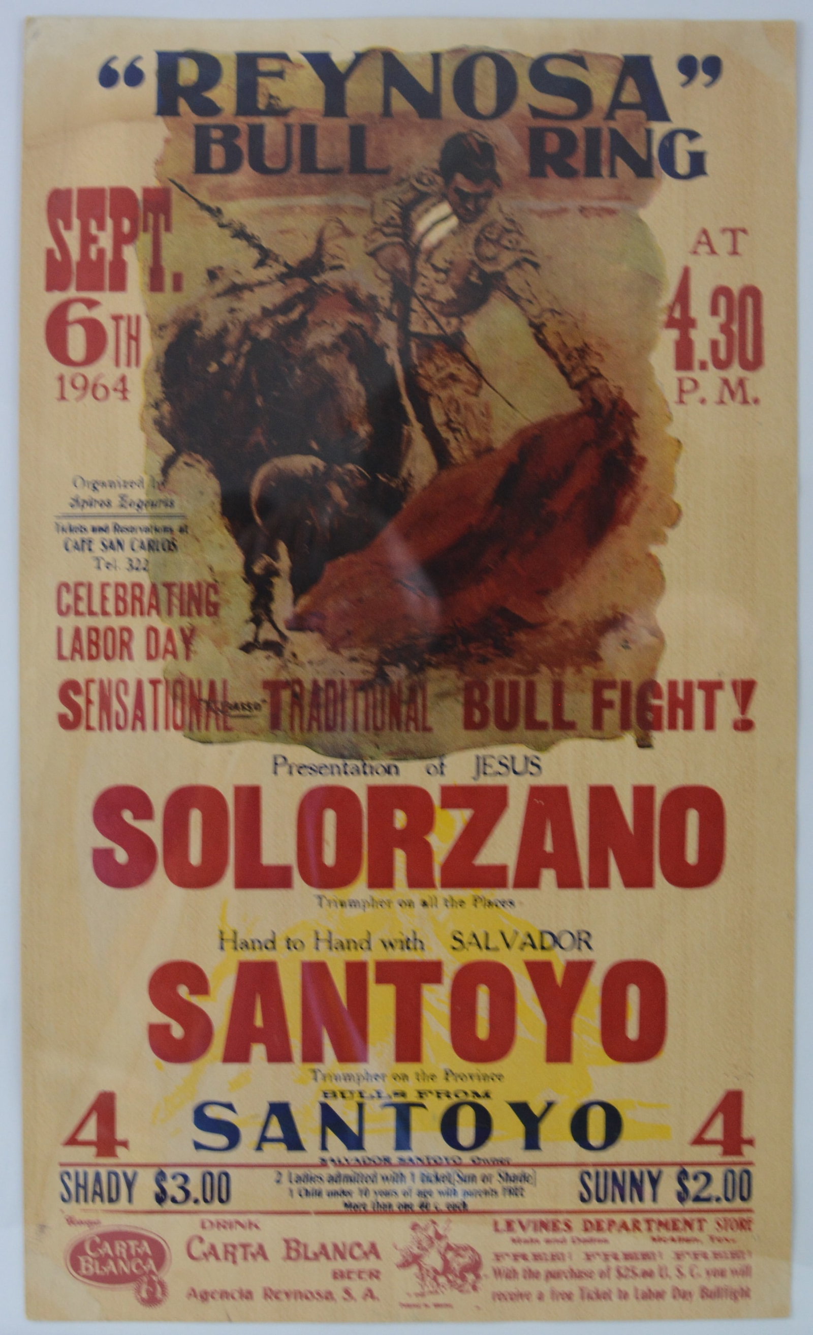 1964 Reynosa Bull Ring Labor Day Bullfight Poster ? Solorzano & Santoyo (1 of 3)