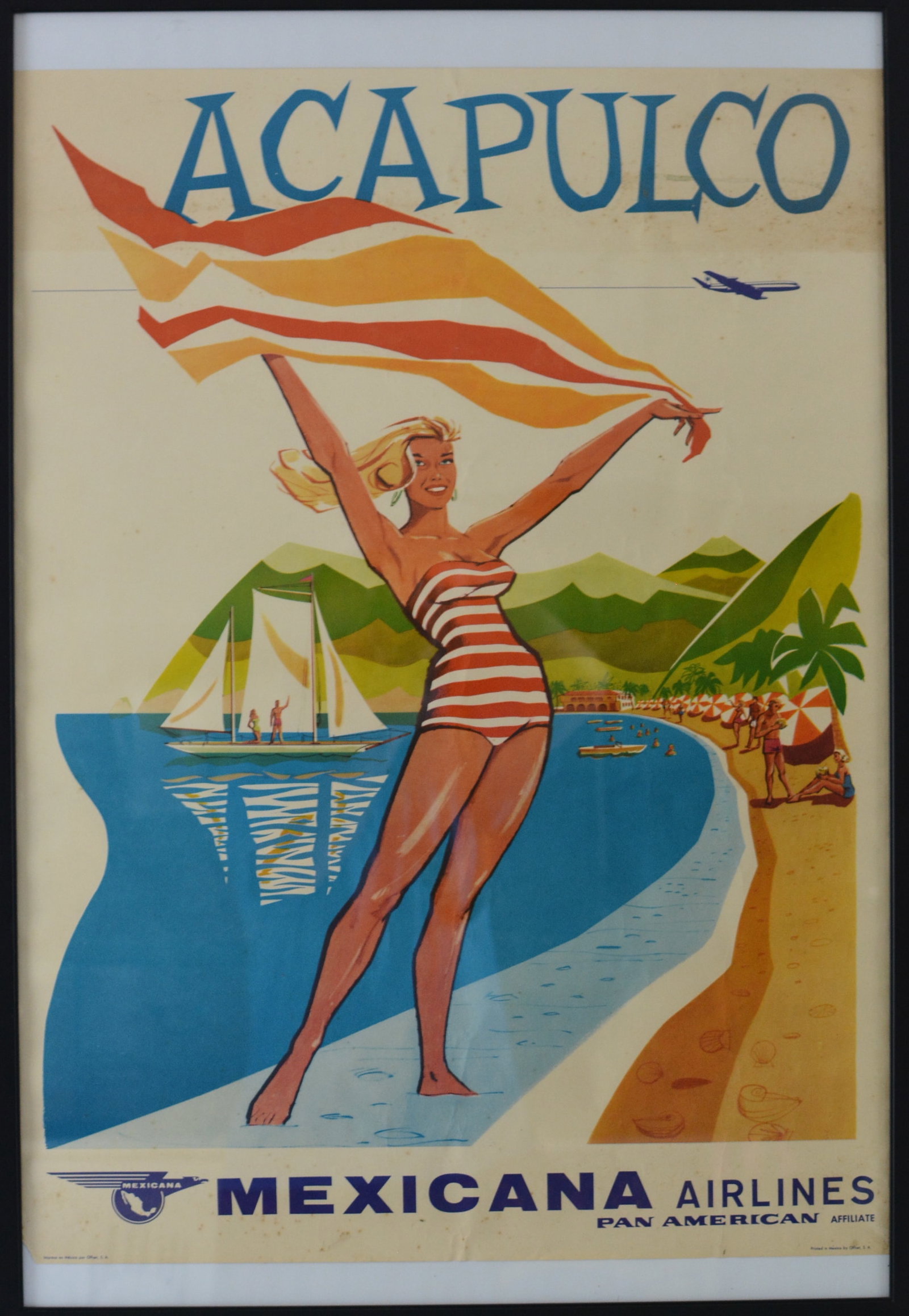 1950s Acapulco Mexicana Airlines Travel Poster ? Printed in Mexico (1 of 4)