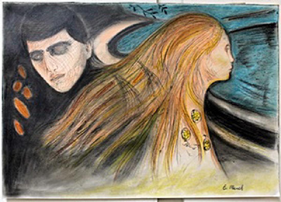 Pastel Painting on Paper Edvard Munch: bearing the signature, Pastel Painting , in the manner of Munch. Size Approx. 14" x 20" in.