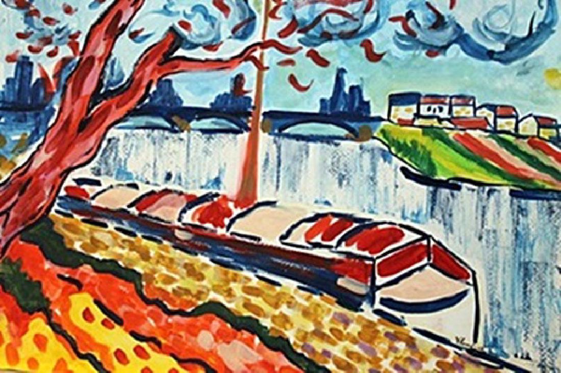 Sailing Boats At Chatou - Maurice De Vlaminck -: Watercolor on paper by Maurice De Vlaminck, approx. 17x12 in. Maurice de Vlaminck was a French painter. Along with André Derain and Henri Matisse he is considered one of the principal figures in the