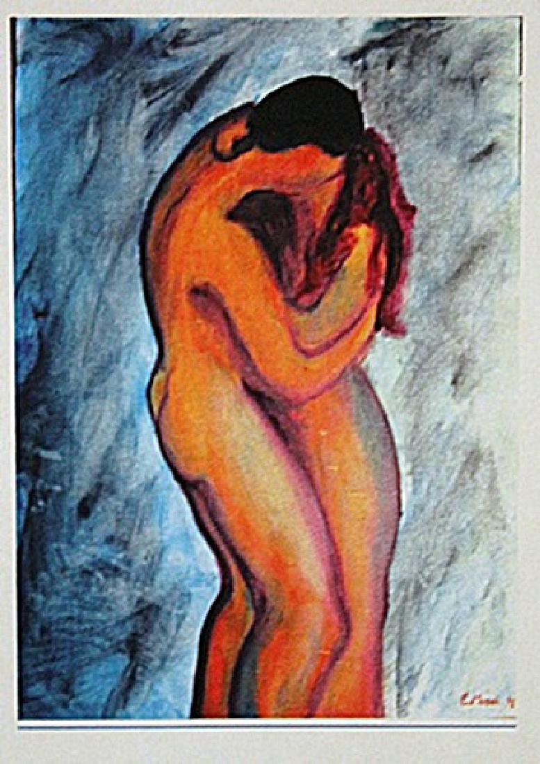 Edvard Munch - Lovers: in the manner of Edvard Munch "Lovers"oil on paper circa. 1898, private collection approx. 16x11in. in the manner of Edvard Munch was a prolific yet perpetually troubled artist preoccupied with matter