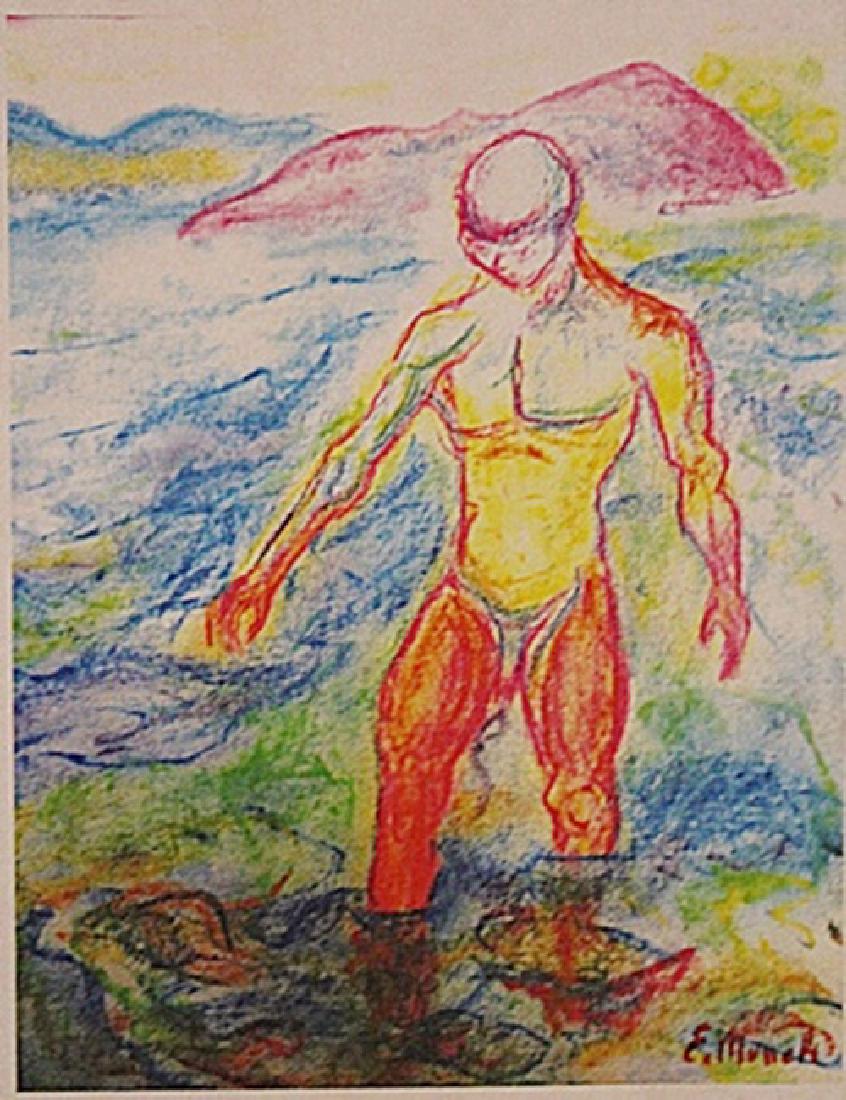 Edvard Munch - Man In The River: In the manner of in the manner of Edvard Munch "Man In The River" pastel on paper circa. 1929, private collection approx. 9x11in. in the manner of Edvard Munch was a prolific yet perpetually troubled