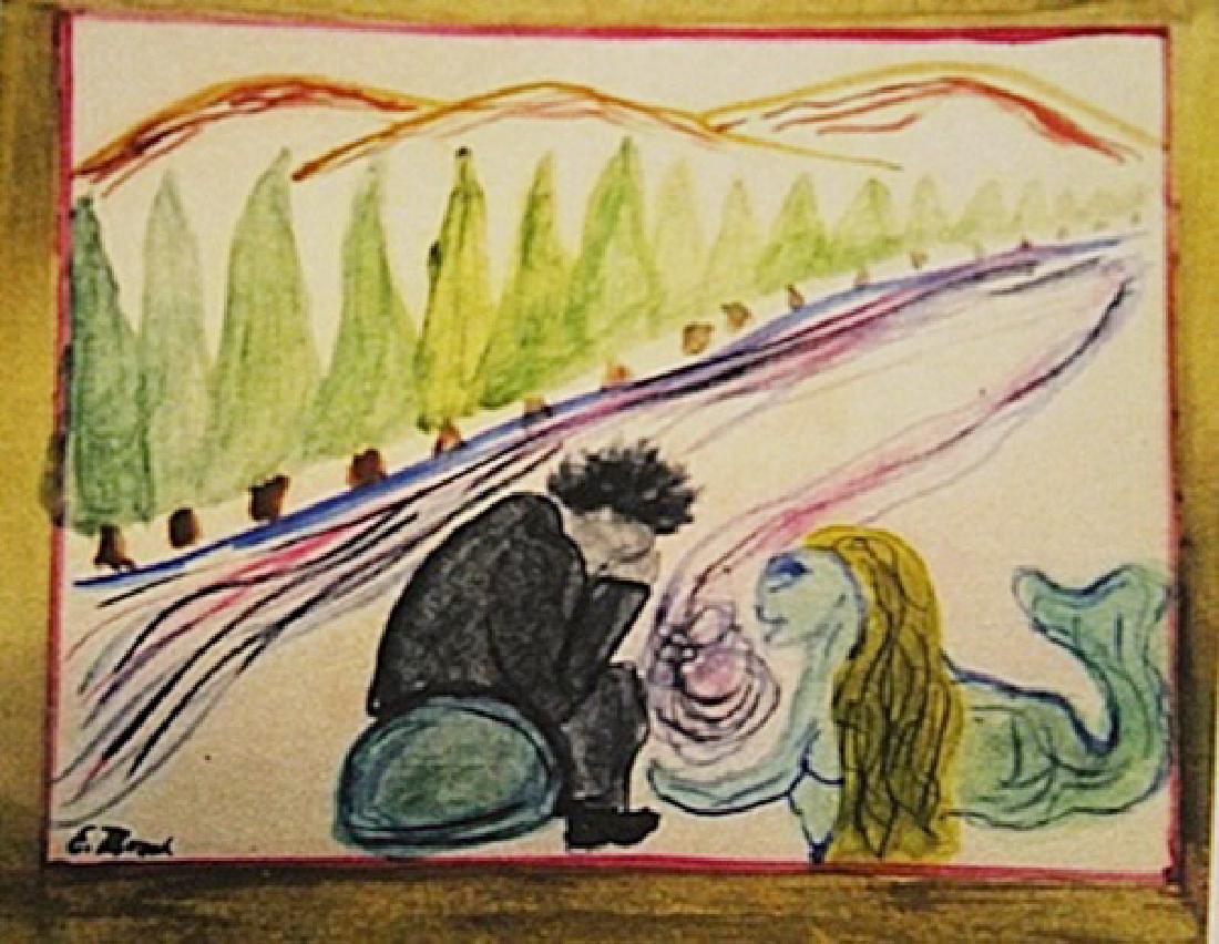 Edvard Munch - Melancholy: in the manner of Edvard Munch "Melancholy" oil on paper circa. 1891, private collection approx. 11x9in. in the manner of Edvard Munch was a prolific yet perpetually troubled artist preoccupied with ma