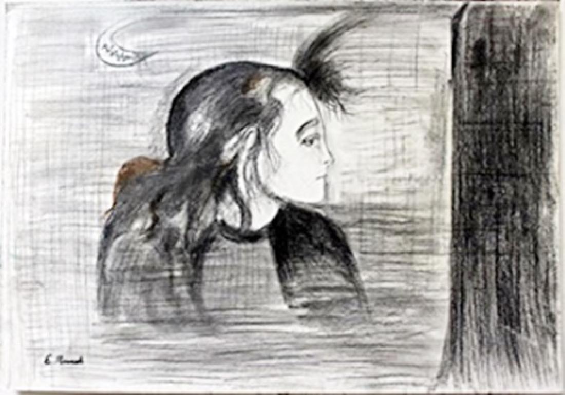Drawing on Paper Edvard Munch: bearing the signature, Drawing , in the manner of Munch. Size Approx. 14" x 20" in.