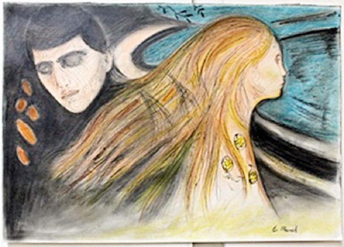 Pastel Painting on Paper Edvard Munch: bearing the signature, Pastel Painting , in the manner of Munch. Size Approx. 14" x 20" in.