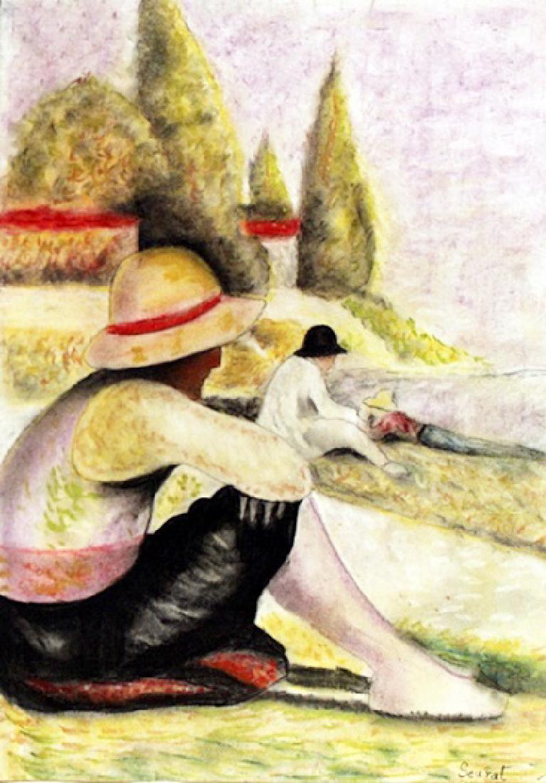 Pastel Drawing on Paper Georges Pierre Seurat: In the manner of Georges Pierre Seurat, Pastel Drawing on Paper attributed to Georges Seurat, bearing the signaturein the manner of the artist, Size Approx. 19 x 13 Inches