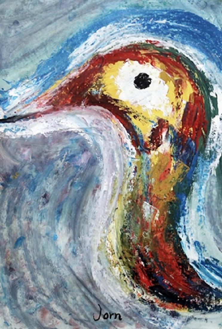 Bird - Asger Jorn - Oil On Paper: Oil on paper in the manner of Asger Jorn, approx. 19x13 in. Asger Oluf Jorn was a Danish painter, sculptor, ceramic artist, and author. He was a founding member of the avant-garde movement COBRA and t