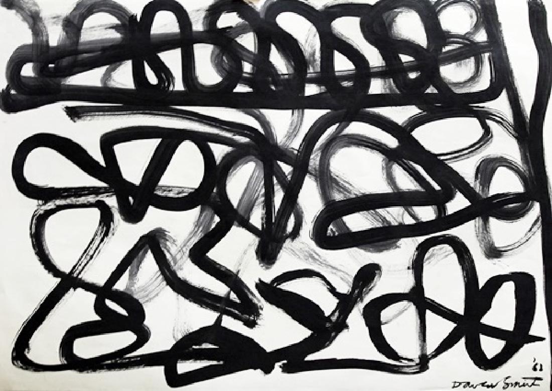 Oil On Paper - David Smith: Oil on paper in the manner of David Smith, approx. 19x13 in. Roland David Smith was an American abstract expressionist sculptor and painter, best known for creating large steel abstract geometric scul