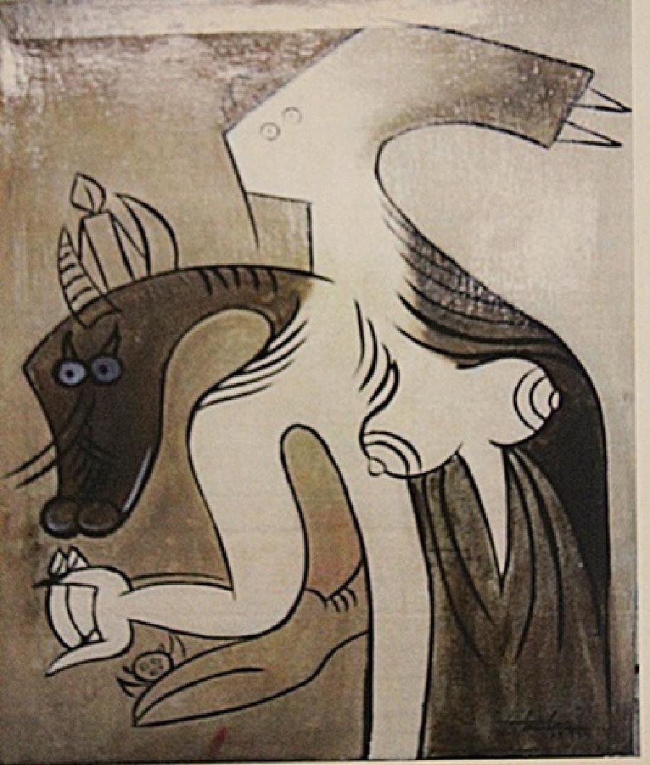 Wifredo Lam - Woman Zombie: Oil on canvas in the manner of in the manner of Wifredo Lam "Woman Zombie", circa 1954, private collection, unframed dimensions approximately 28x20. in the manner of Wifredo Lam, (born Dec. 8, 1902, S