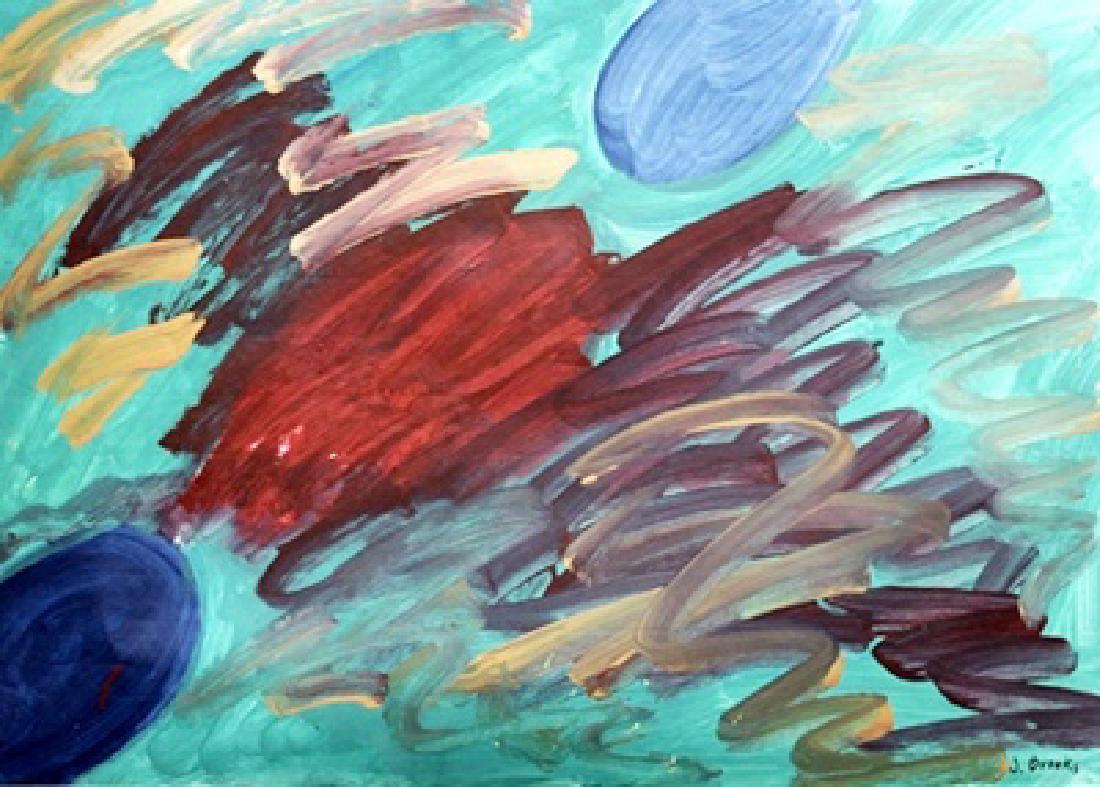 Oil On Paper - James Brooks: Oil on paper in the manner of James Brooks, approx. 19x13 in. James Brooks was an American muralist, abstract painter, and winner of the Logan Medal of the Arts. Brooks was a friend of Jackson Pollock