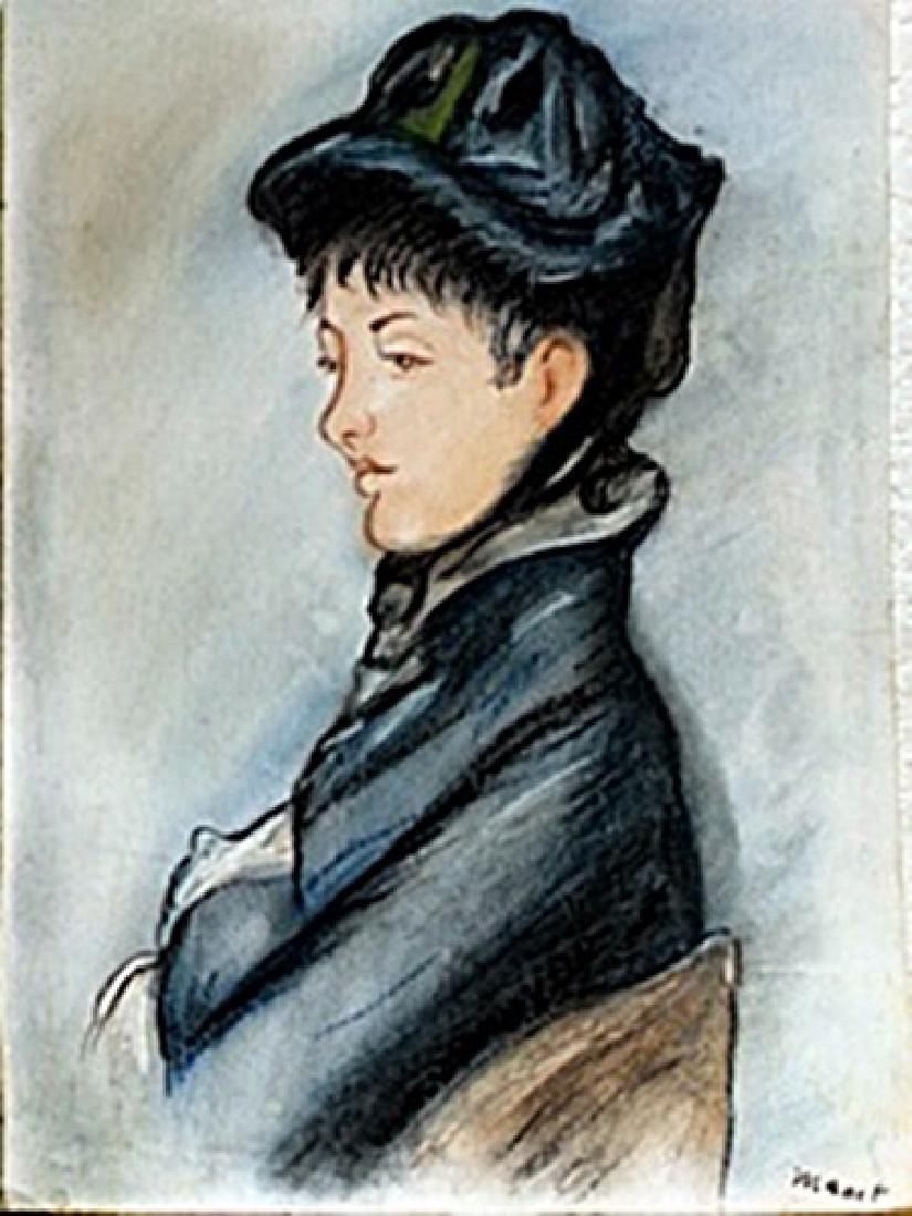 Lady Comillette Edouard Manet: In the manner of Edouard Manet, Pastel Drawing on Paper in the manner of Edouard Manet, bearing the signature Size Approx. 19 x 13 Inches