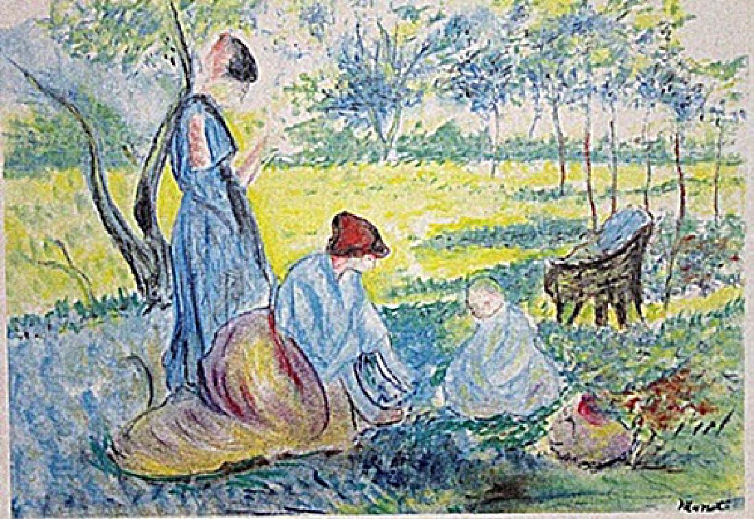 Edouard Manet - Womans With Child: in the manner of Edouard Manet "Womans With Child" pastel on paper circa. 1870, private collection approx.19x13in. Édouard Manet was the most important and influential artist to have heeded poet Char
