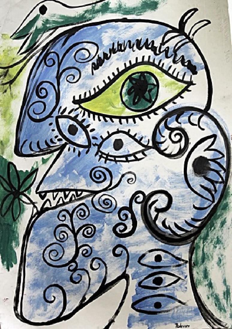 Old Man - Carl Henning Pedersen - Oil On Paper: Oil on paper by Carl Henning Pedersen, approx. 19x13 in. Carl-Henning Pedersen was a Danish painter and a key member of the COBRA movement. He was known as the "Scandinavian Chagall", and was one of t