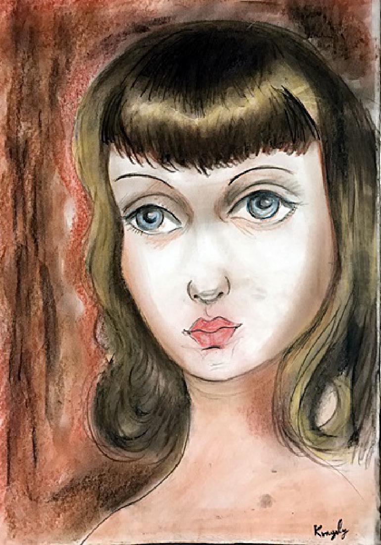 Portrait Cristine - Moise Kisling - Pastel On Paper: Pastel on paper by Moise Kisling, approx. 19x13 in. Moïse Kisling, born Moj?esz Kisling, was a Polish-born French painter. He moved to Paris in 1910 at the age of 19, and became a French citizen in 1