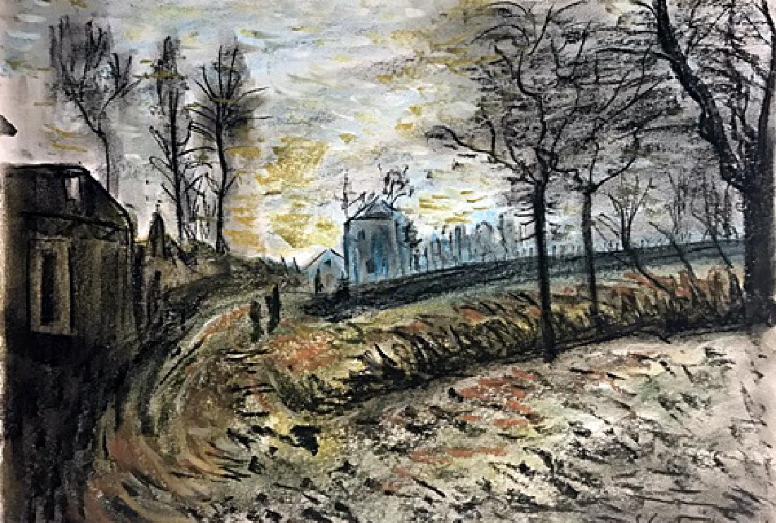 Route D Hiver - Alfred Sisley - Pastel On Paper: Pastel on paper by Alfred Sisley, approx. 19x13 in. Alfred Sisley was an Impressionist landscape painter who was born and spent most of his life in France, but retained British citizenship. He was the