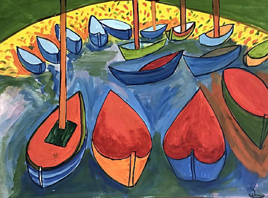 Bateaux A Collioure - Andre Derain - Watercolor On: Watercolor on paper by Andre Derain, approx. 20x14 in. André Derain was a French artist, painter, sculptor and co-founder of Fauvism with Henri Matisse.