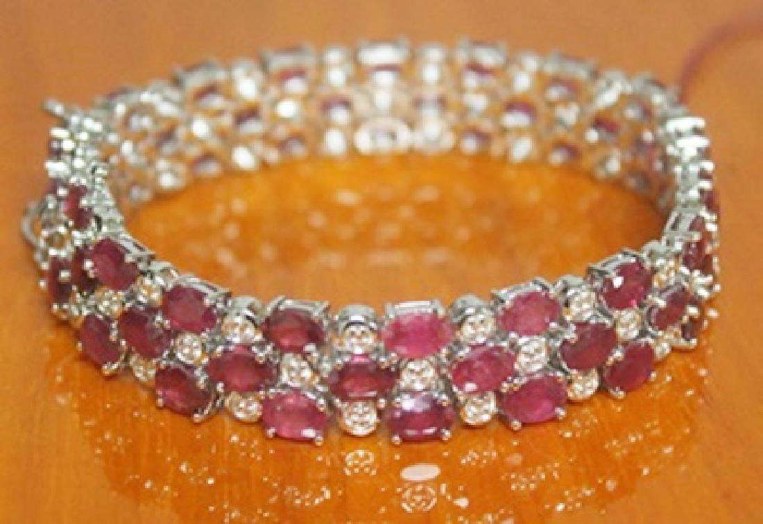 Beautiful Sterling Silver Bracelet with Ruby and: Bracelet - Ruby and Diamonds; 925 Sterling Silver; Approx. 50 ct twt