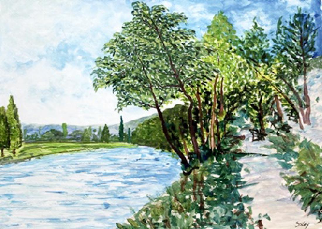 The Canal Saint Martin - Alfred Sisley - Watercolor: Watercolor by Alfred Sisley, approx. 12x17 in. Alfred Sisley was an Impressionist landscape painter who was born and spent most of his life in France, but retained British citizenship. He was the most