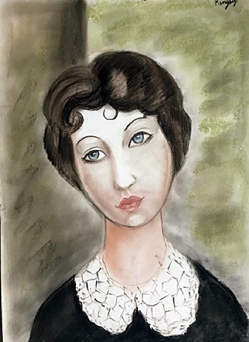 Portrait With Collar - Moise Kisling - Pastel On Paper: Pastel on paper by Moise Kisling, approx. 19x13 in. Moïse Kisling, born Moj?esz Kisling, was a Polish-born French painter. He moved to Paris in 1910 at the age of 19, and became a French citizen in 1