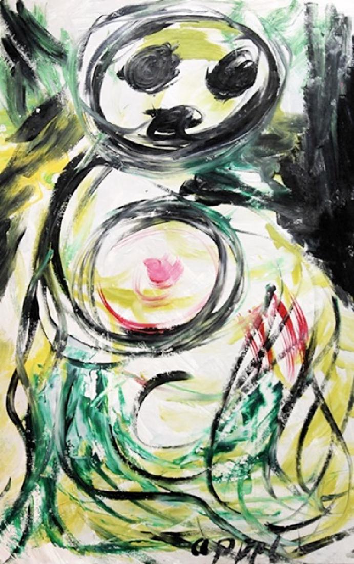 The Boy - Karel Appel - Oil On Paper: Oil on paper by Karel Appel, approx. 19x13 in. Christiaan Karel Appel was a Dutch painter, sculptor, and poet. He started painting at the age of fourteen and studied at the Rijksakademie in Amsterdam 