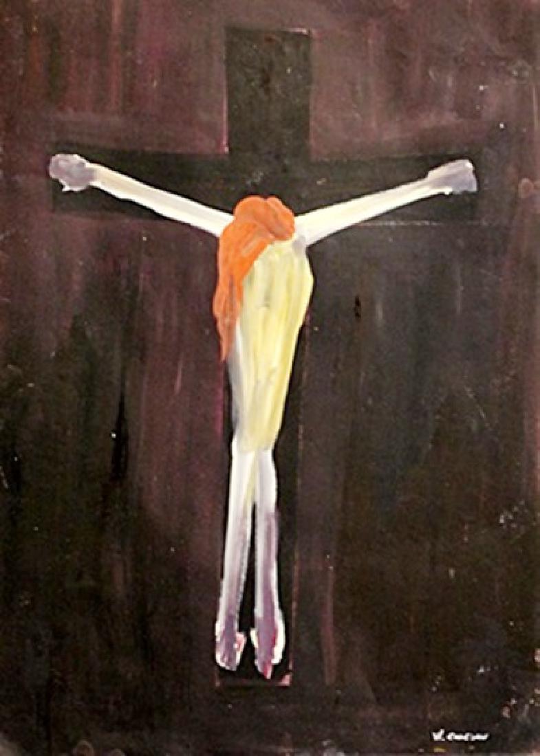 Jesus Christ - William Congdon - Oil On Paper: Oil on Paper by William Congdon, approx. 19x13 in. William Grosvenor Congdon was an American painter who gained notoriety as an artist in New York City in the 1940s, but lived most of his life in Euro