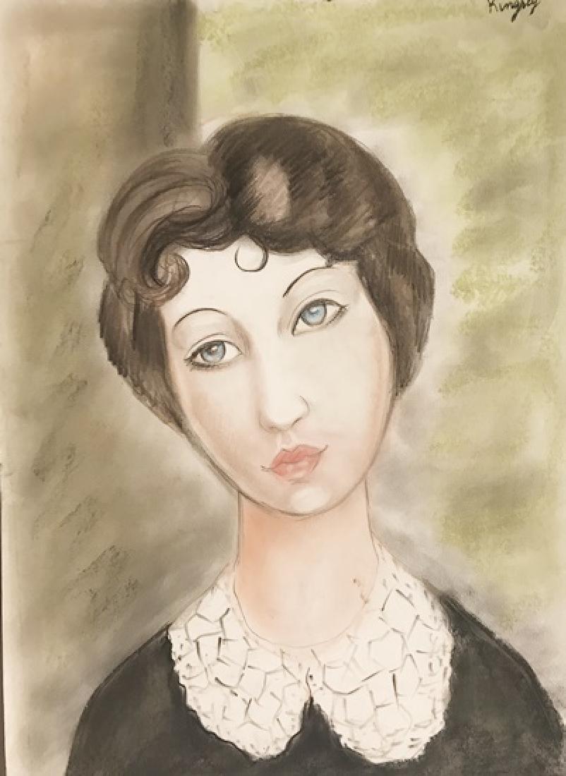 Portrait With Collar - Moise Kisling - Pastel On Paper: Pastel on paper by Moise Kisling, approx. 19x13 in. Moïse Kisling, born Moj?esz Kisling, was a Polish-born French painter. He moved to Paris in 1910 at the age of 19, and became a French citizen in 1