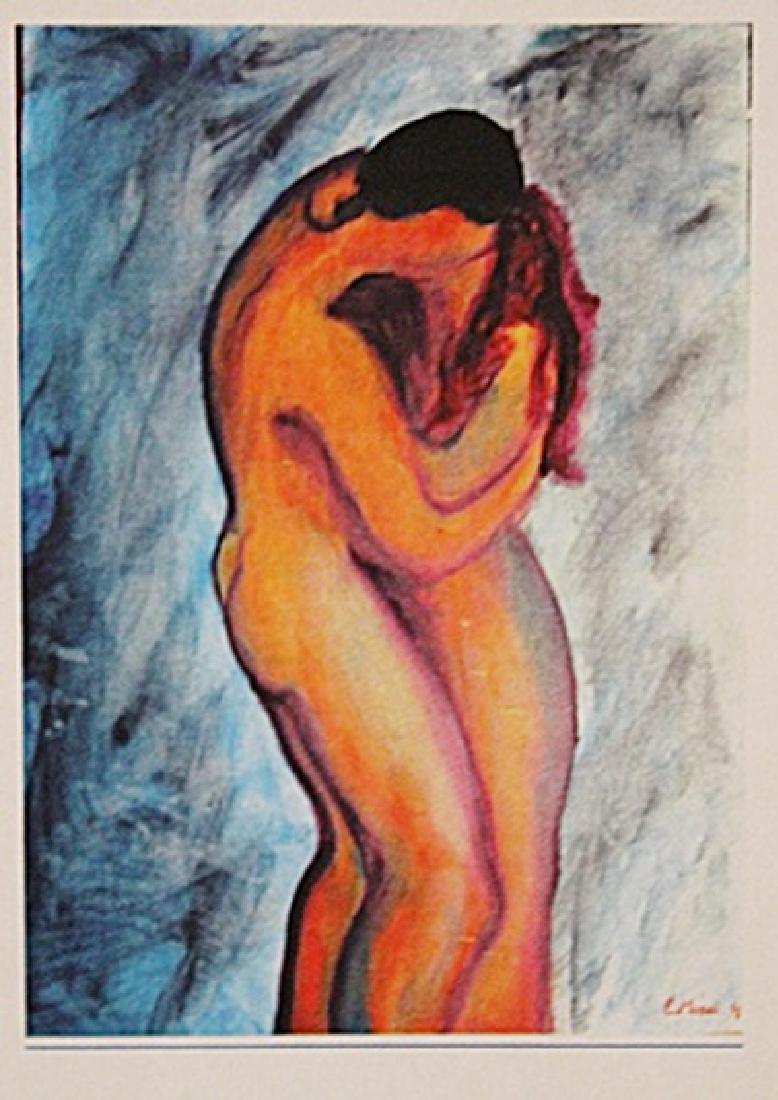 Edvard Munch - Lovers: in the manner of Edvard Munch "Lovers"oil on paper circa. 1898, private collection approx. 16x11in. in the manner of Edvard Munch was a prolific yet perpetually troubled artist preoccupied with matter