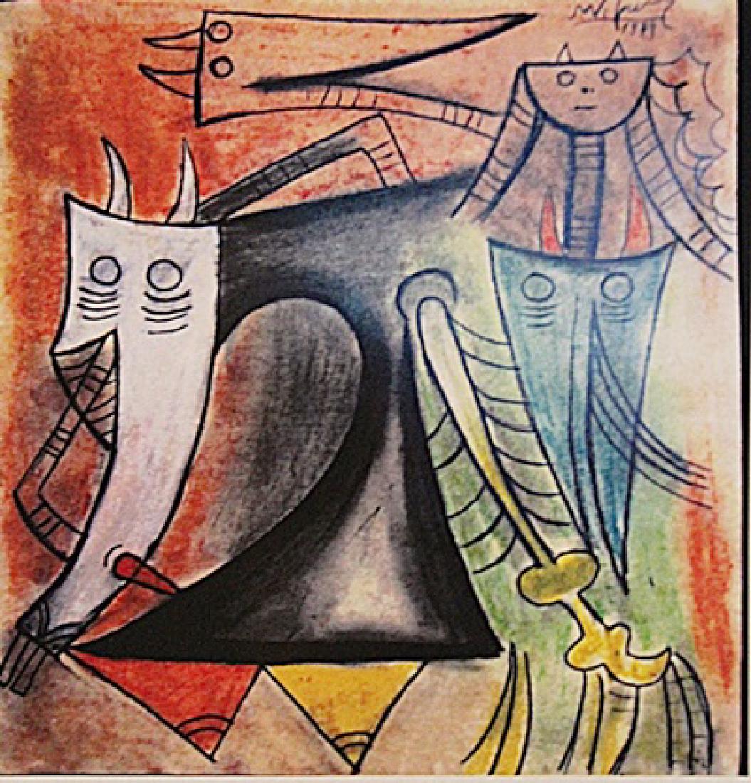 Wifredo Lam - The Hell: Pastel on paper in the manner of Wifredo Lam "The Hell", circa 1979, private collection, unframed dimensions approximately 16x14. in the manner of Wifredo Lam, (born Dec. 8, 1902, Sagua la Grande, Cub