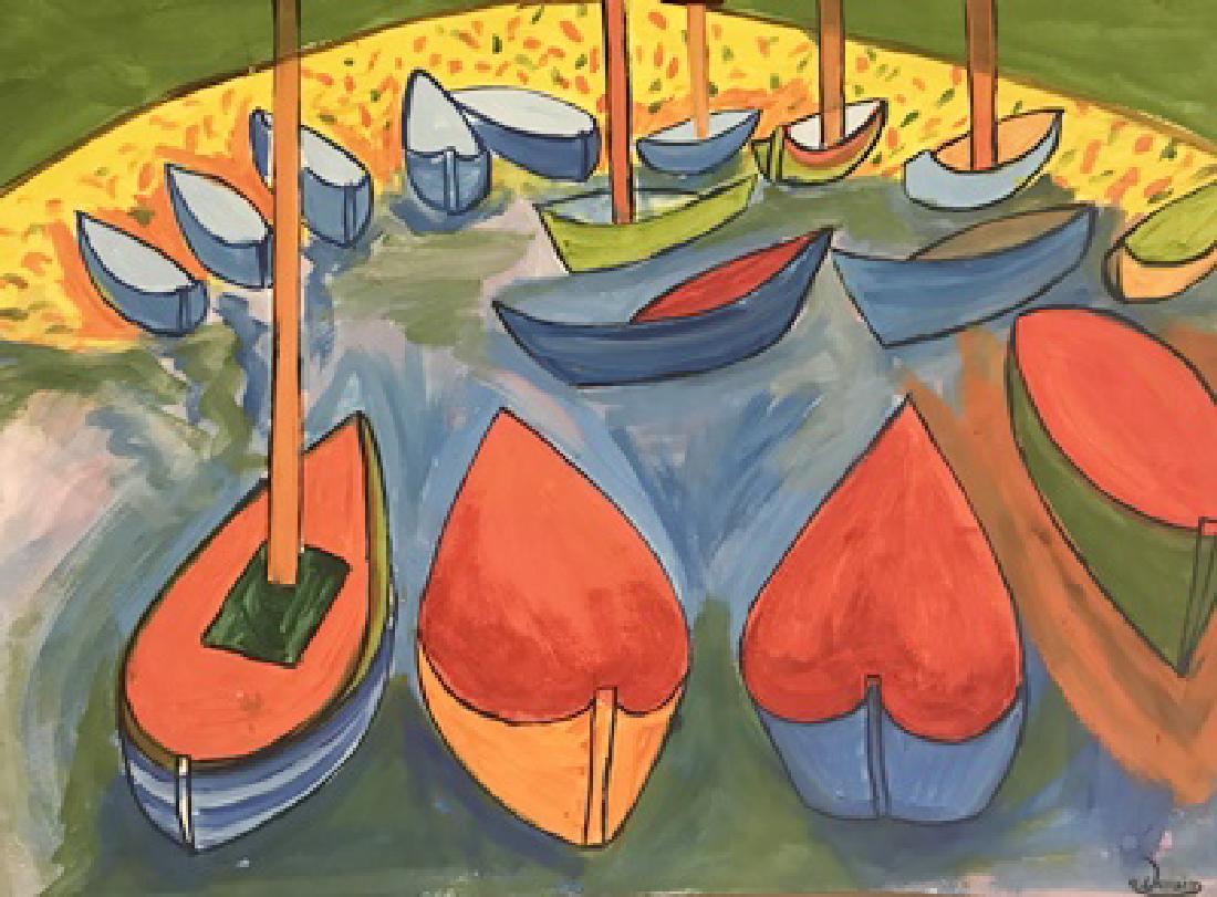 Bateaux A Collioure - Andre Derain - Watercolor On: Watercolor on paper by Andre Derain, approx. 20x14 in. André Derain was a French artist, painter, sculptor and co-founder of Fauvism with Henri Matisse.