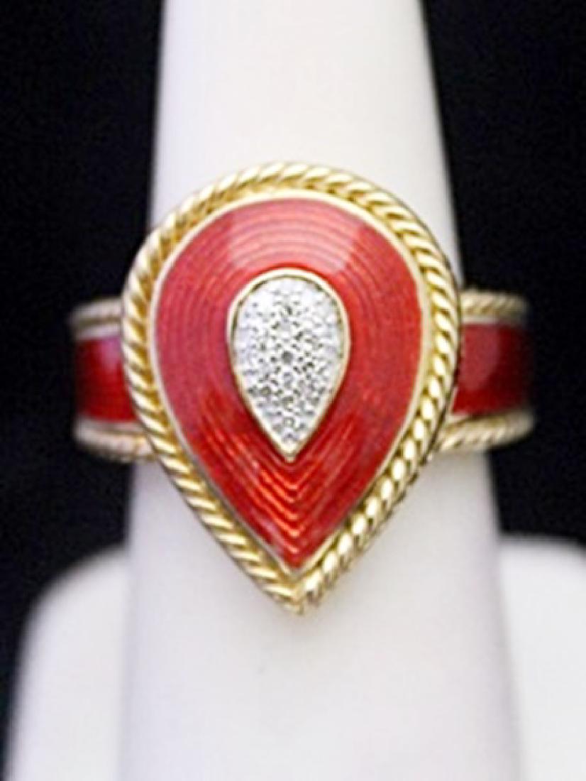 Lady's Fancy 14kt over Silver Ring with Ruby Enamel &: Lady's Fancy 14kt over Silver Ring with Ruby Enamel & Diamonds (167J) Diamonds twt approx. .51ct VS1 Color G.