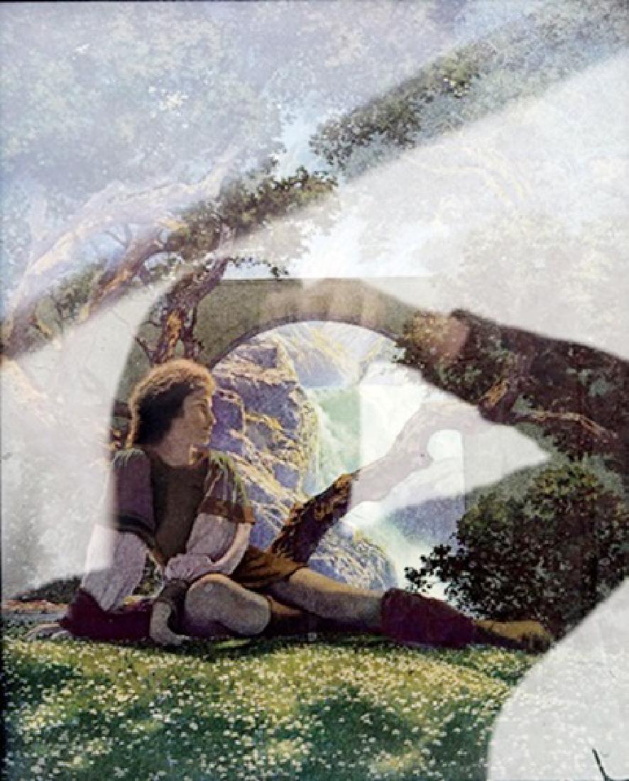 The Knave of Hearts in the Meadow - Maxfield Parrish -: Lithograph by Maxfield Parrish. Maxfield Parrish was an American painter and illustrator active in the first half of the 20th century. He is known for his distinctive saturated hues and idealized neo-