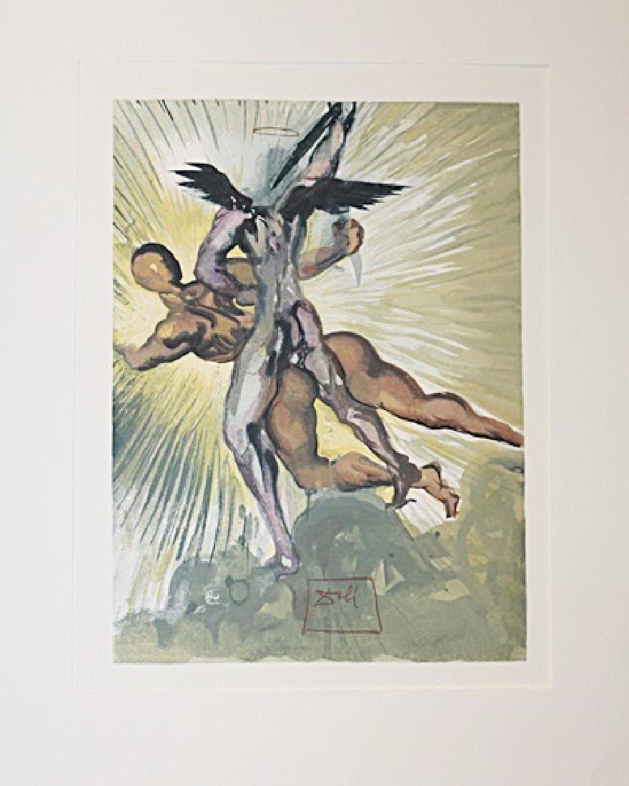 Dali "Purgatory Canto 8" The Divine Comedy: Authentic plate signed wood block print by Salvador Dali from the Divine Comedy Series. Salvador Domingo Felipe Jacinto Dalí i Domènech, Marqués de Dalí de Púbol, known professionally as Salvador