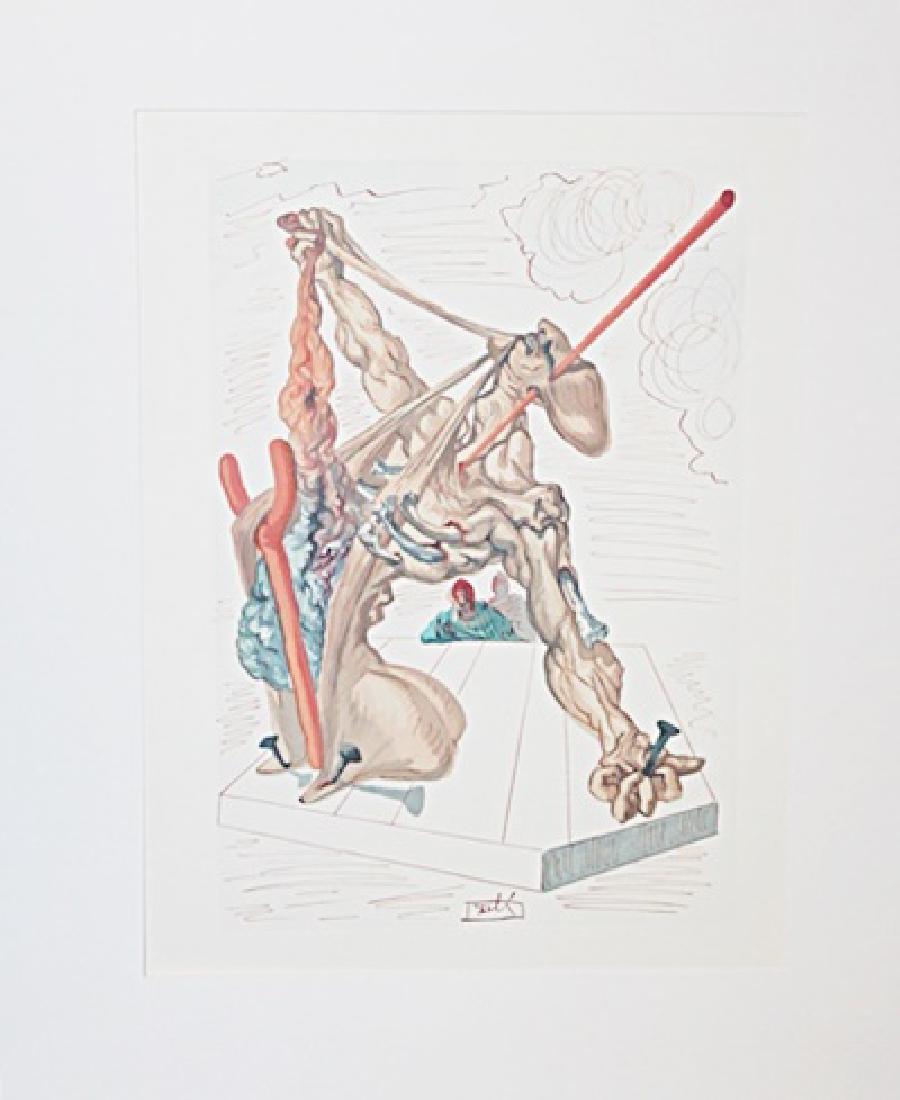 Dali "Hell Canto 29" The Divine Comedy: Authentic plate signed wood block print by Salvador Dali from the Divine Comedy Series. Salvador Domingo Felipe Jacinto Dalí i Domènech, Marqués de Dalí de Púbol, known professionally as Salvador