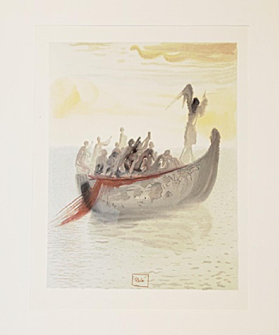 Dali "Purgatory Canto 2" The Divine Comedy: Authentic plate signed wood block print by Salvador Dali from the Divine Comedy Series. Salvador Domingo Felipe Jacinto Dalí i Domènech, Marqués de Dalí de Púbol, known professionally as Salvador