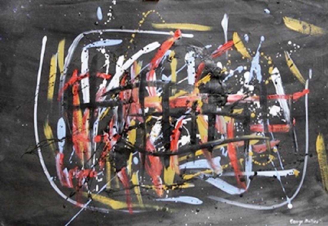 Oil On Paper - Georges Mathieu: Oil on paper by Georges Mathieu, approx. 19x13 in. Georges Mathieu was a French abstract painter, art theorist and member of the Académie des Beaux-Arts in Paris. He is considered one of the fathers