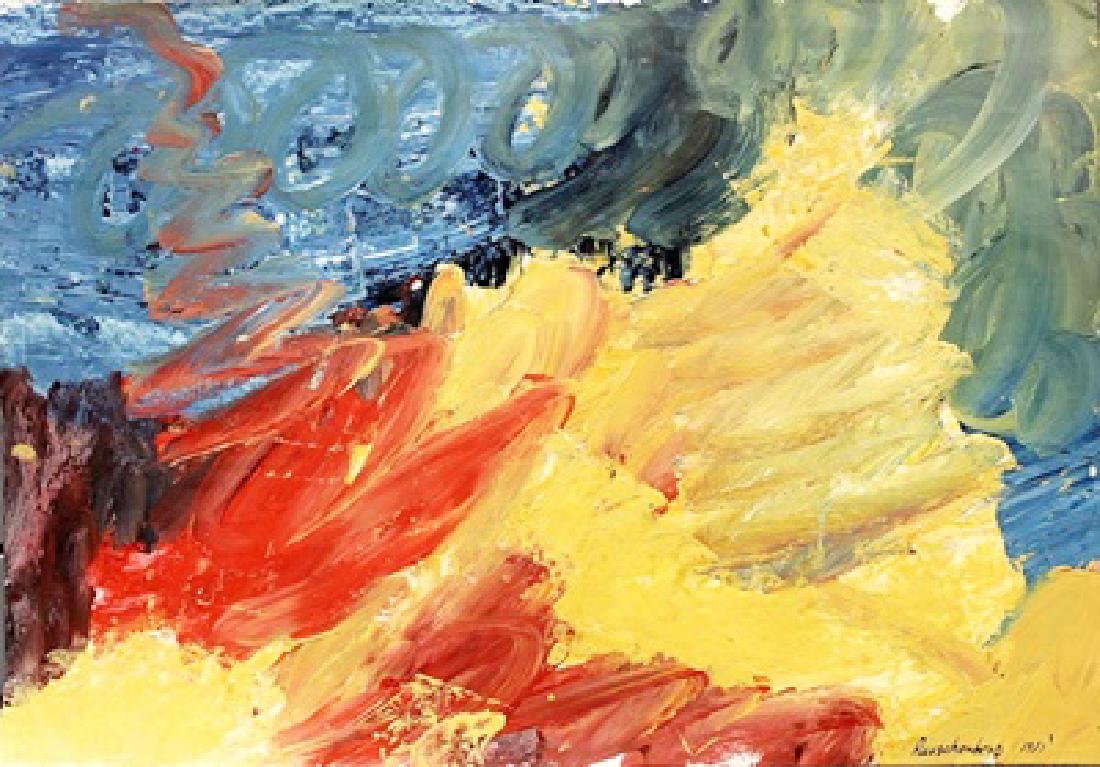 Robert Rauschenberg - Oil On Paper: Oil on paper by Robert Rauschenberg, approx. 20x14 in. Milton Ernest "Robert" Rauschenberg was an American painter and graphic artist whose early works anticipated the pop art movement.