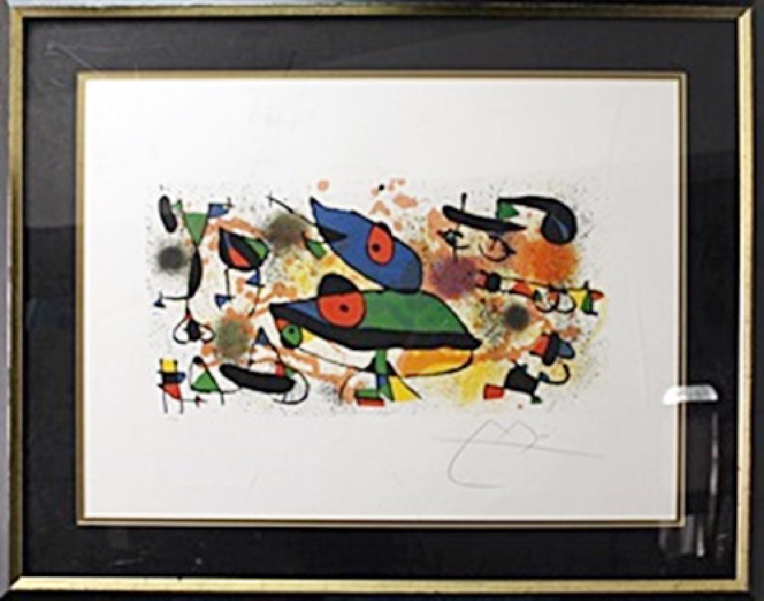 Framed Lithograph after Joan Miro: Framed authentic lithograph, Numbered, Bearing a Facsimile Signature of the Artist, Size Approx. 30" x 38" In.