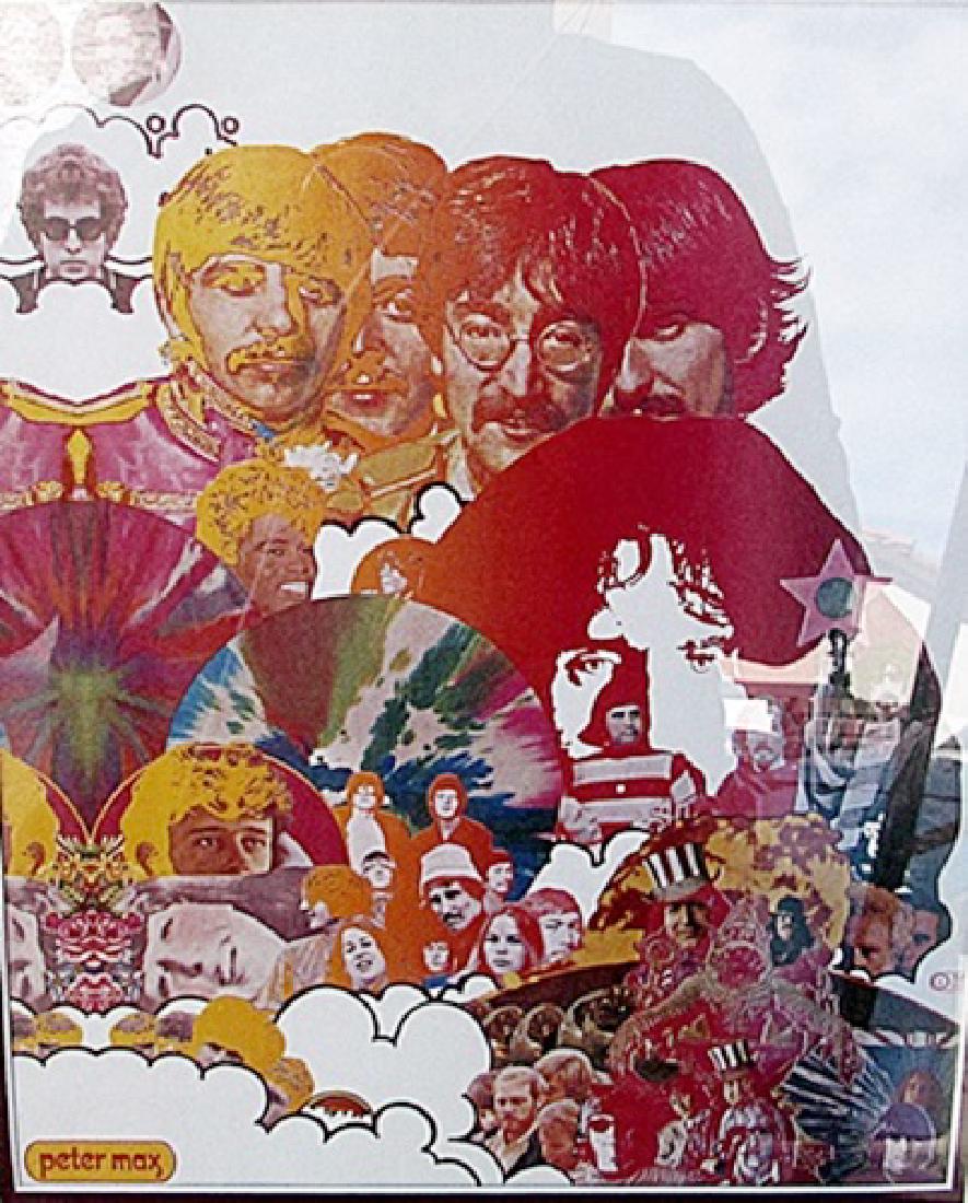 Audio DNA - Peter Max - Lithograph: lithograph in the manner of Peter Max. Peter Max is an American artist known for using bright colors in his work. Max synthesized the "Summer of Love" into artworks from canvas to mugs, clocks, scarve