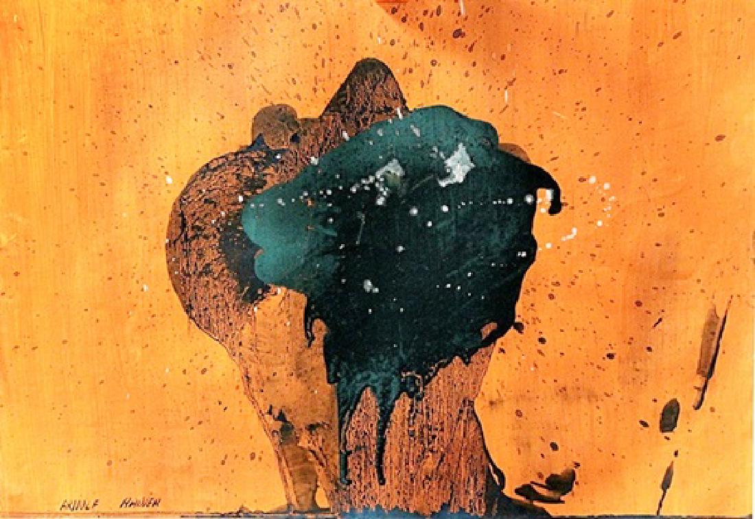 Bomb - Arnulf Rainer - Oil On Paper: Oil on paper by Arnulf Rainer, approx. 19x13 in. Arnulf Rainer, is an Austrian painter noted for his abstract informal art. During his early years, Rainer was influenced by Surrealism. In 1950, he fou