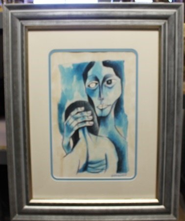 "Untitled" By Leonora Carrington (124C): Framed 1954's, Original Art, Mixed Media on Canvas, Signed by the artist Approximately 30 1/2 x 37 1/2 In.